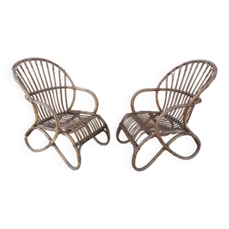 Pair of vintage rattan egg armchairs from the 60s