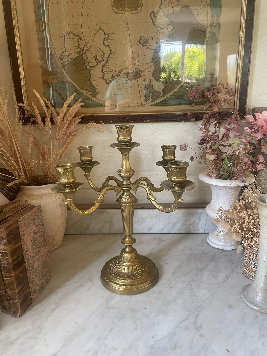 Antique 5-light brass candlestick