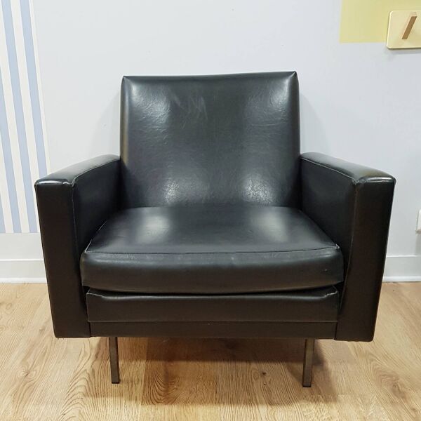 Black faux leather armchair, 1960s