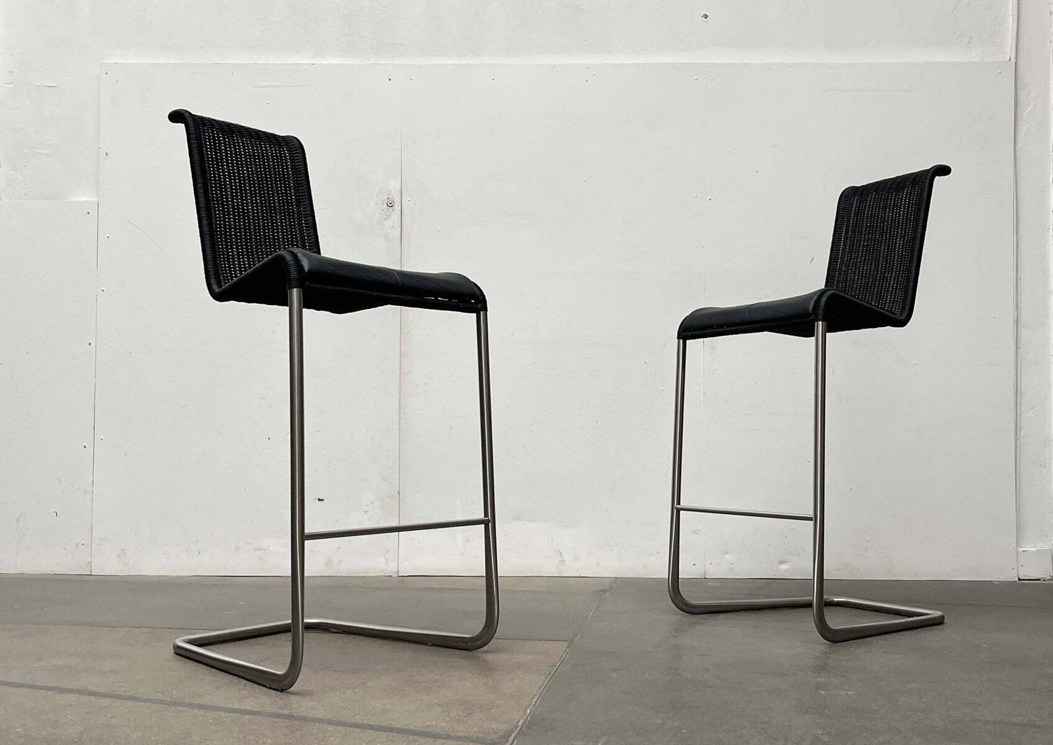 Vintage German cantilever bar stools B30 with leather cushions by Tecta and Jean Prouvé, set of 2.