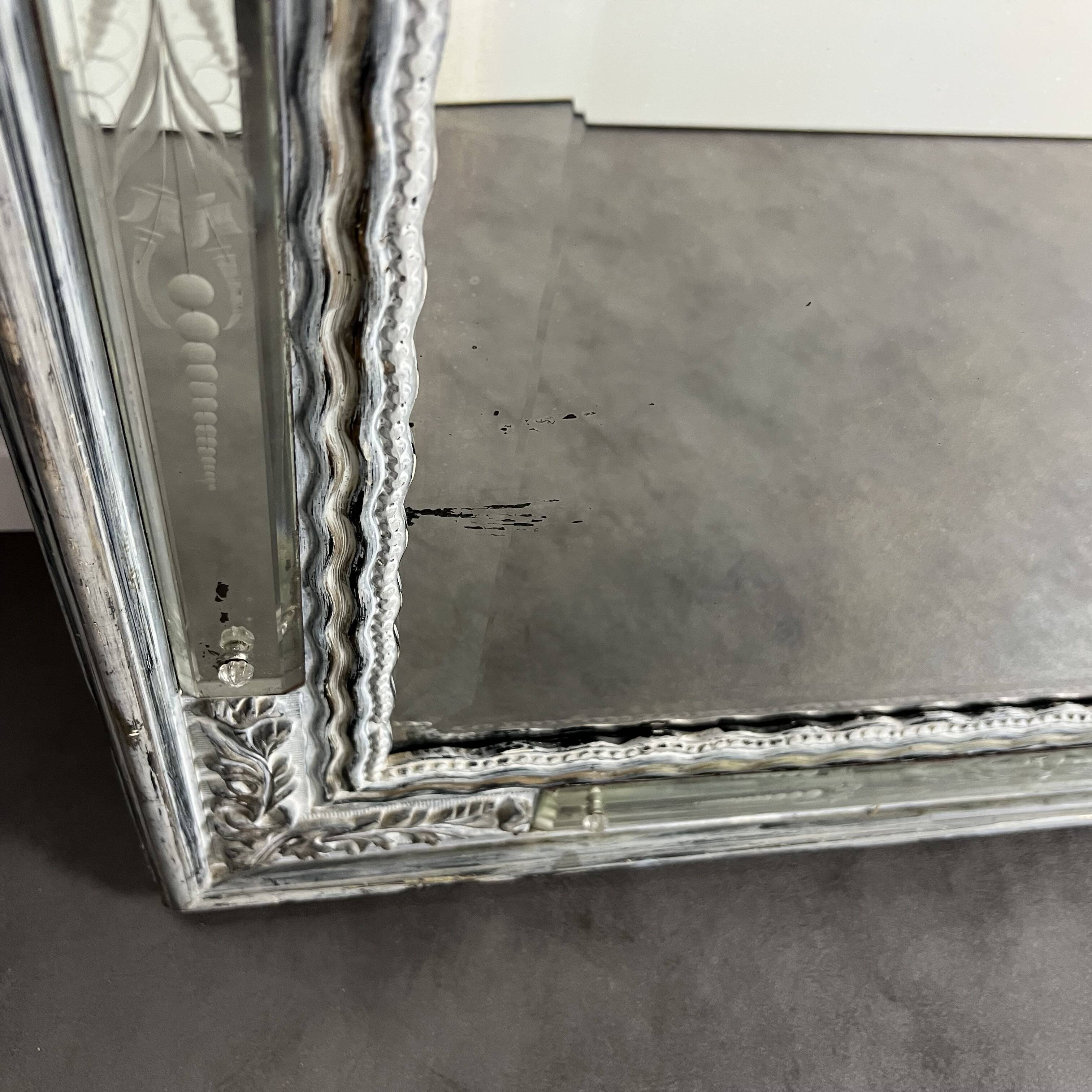 Grand miroir Venitien aux Cygnes, Glace Murano du XIXe siècle biseauté 133