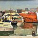 Oil on panel Boats in the port frame 20th century