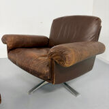 Vintage 70s brown leather ottoman chair design DE SEDE DS-31