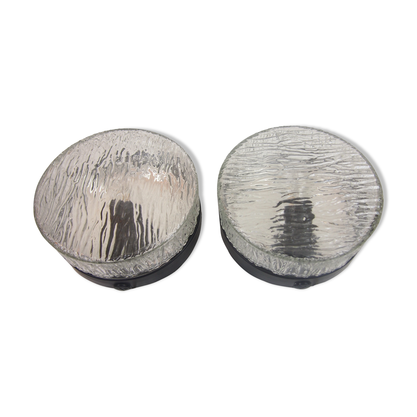Pair of mapelec textured glass wall lights, 1970
