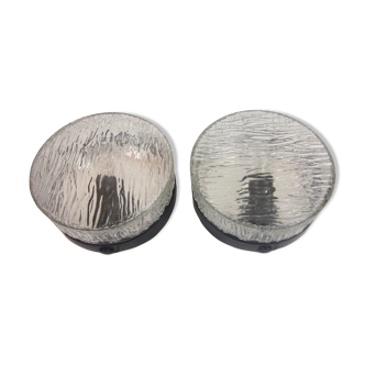 Pair of mapelec textured glass wall lights, 1970