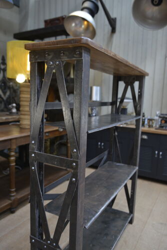 Industrial riveted metal shelf with 4 trays 1920