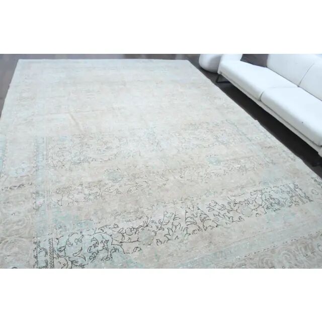 1970s Vintage Persian Handmade Wool Cotton Light Tan Area Rug 286x390