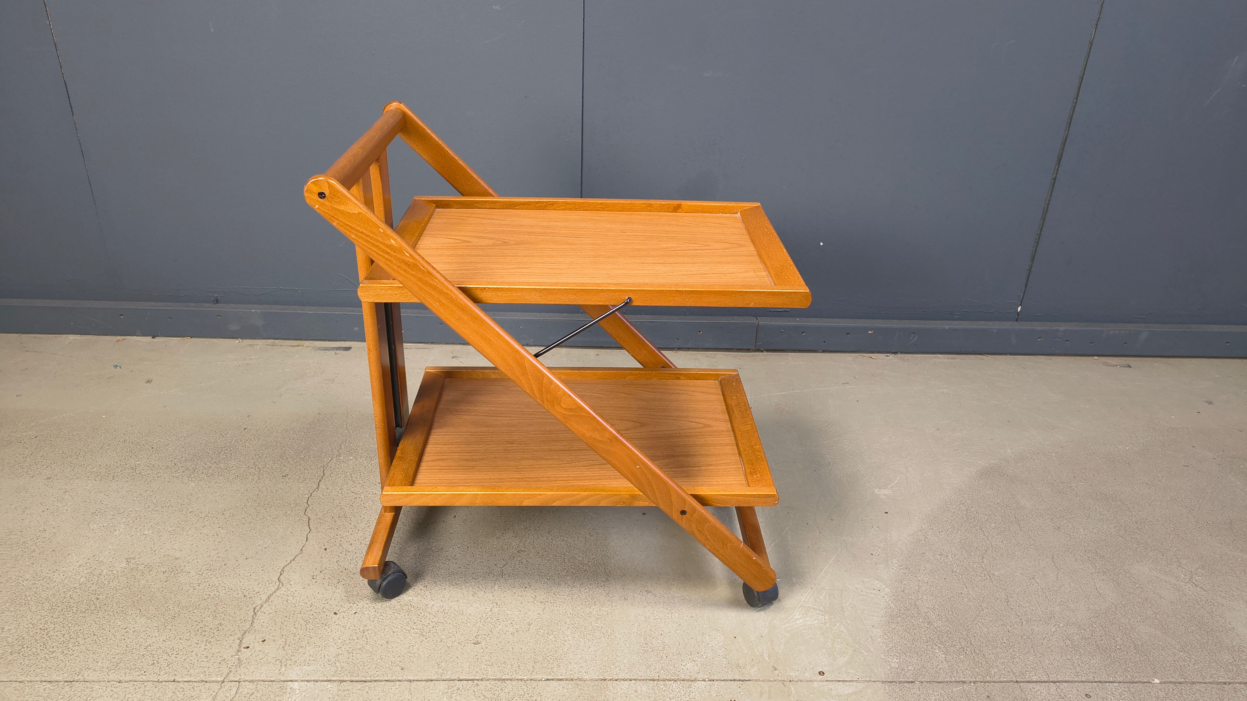 Vintage Italian foldable wooden serving cart, 1980s