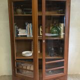 Old school glass bookcase in blond wood