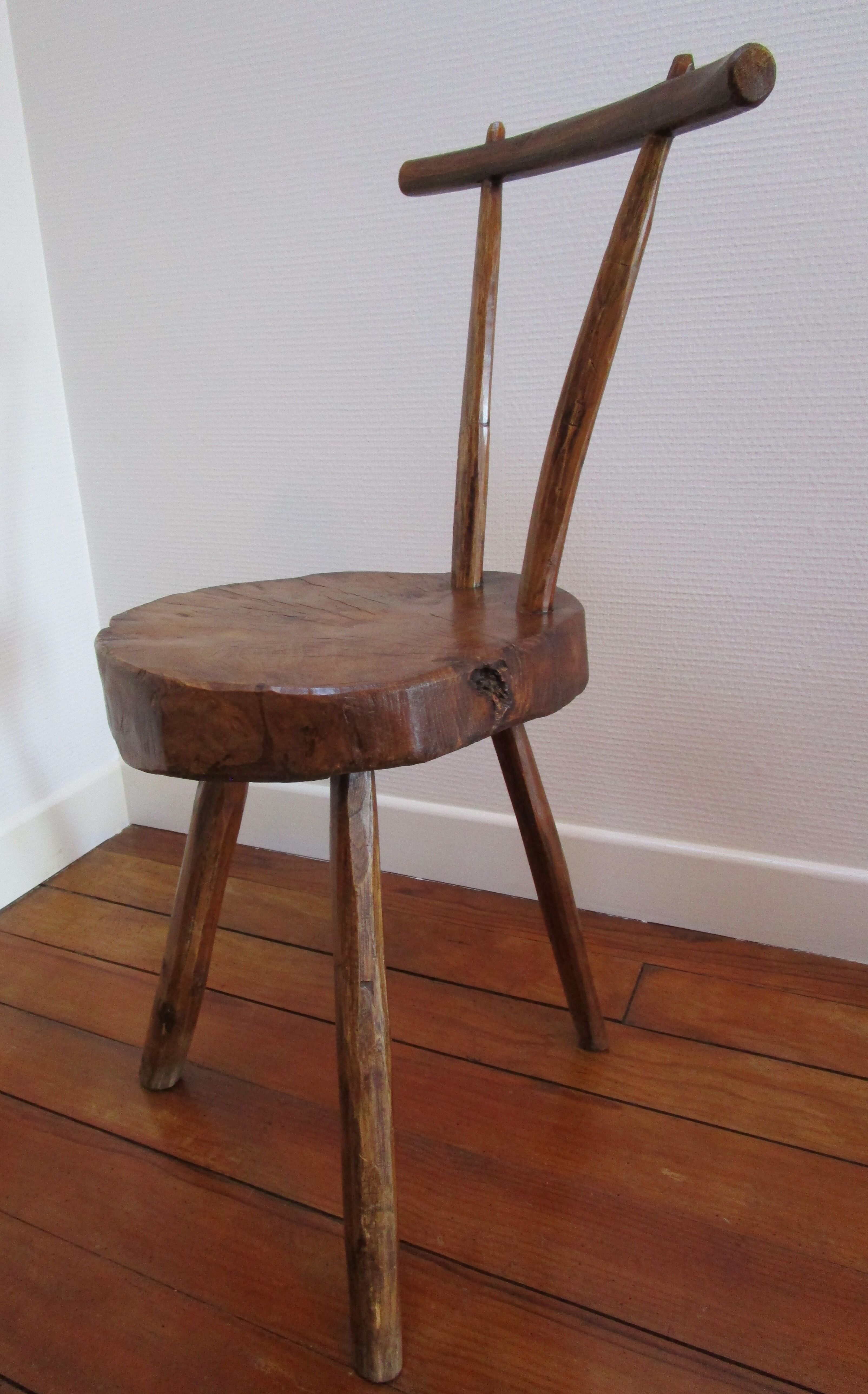 Tripod Chair solid wood folk art brutaliste