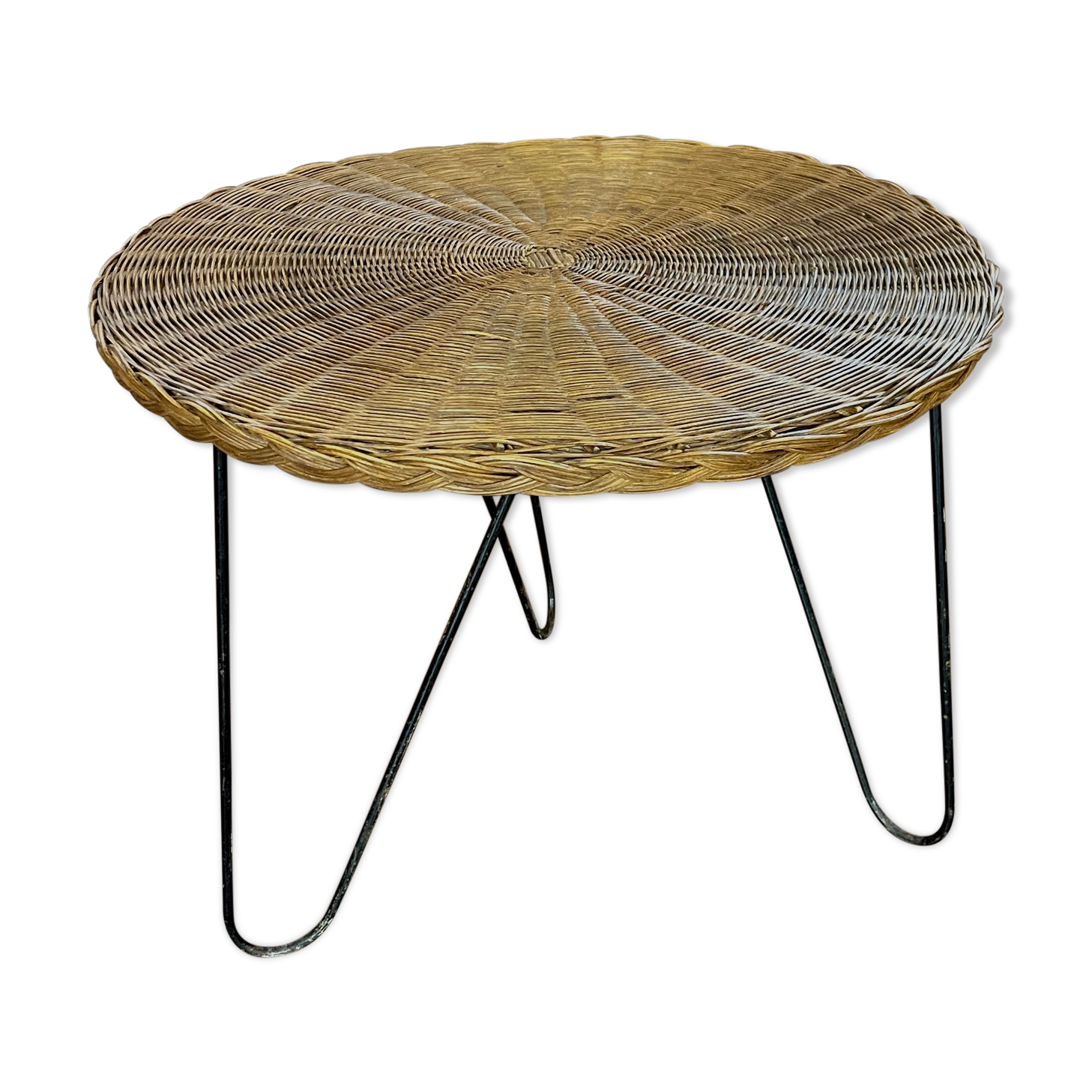 Rattan and metal coffee table