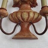 Rare Large Pair of French Terracotta Urn Fruit Basket Double Wall Lights