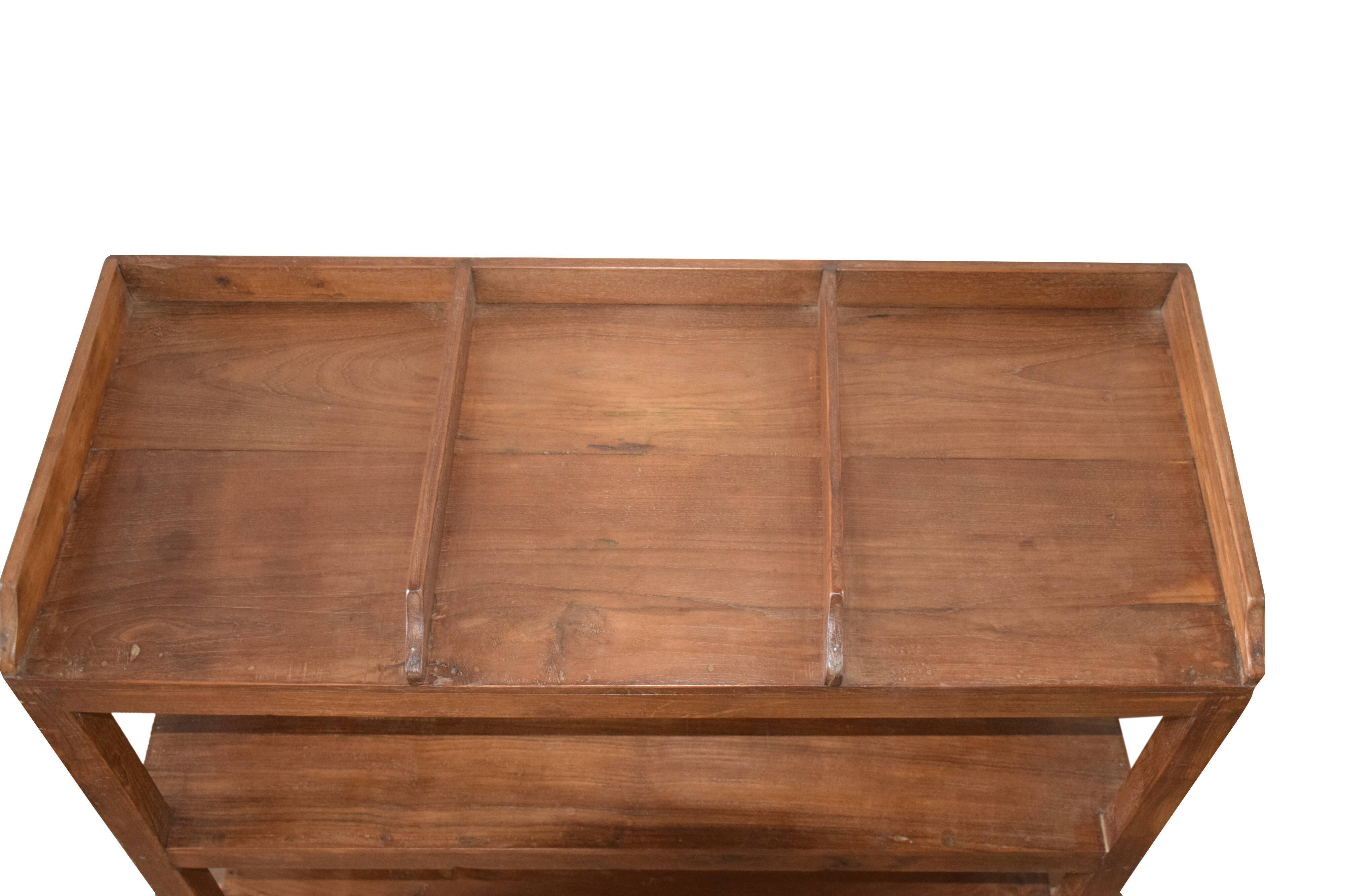Three-level teak shelf