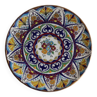 Plat artisanal de seville céramique émaillée multicolore or fin
