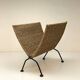 Porte-revues pliable vintage en corde tressée avec cadre en métal noir, 1960