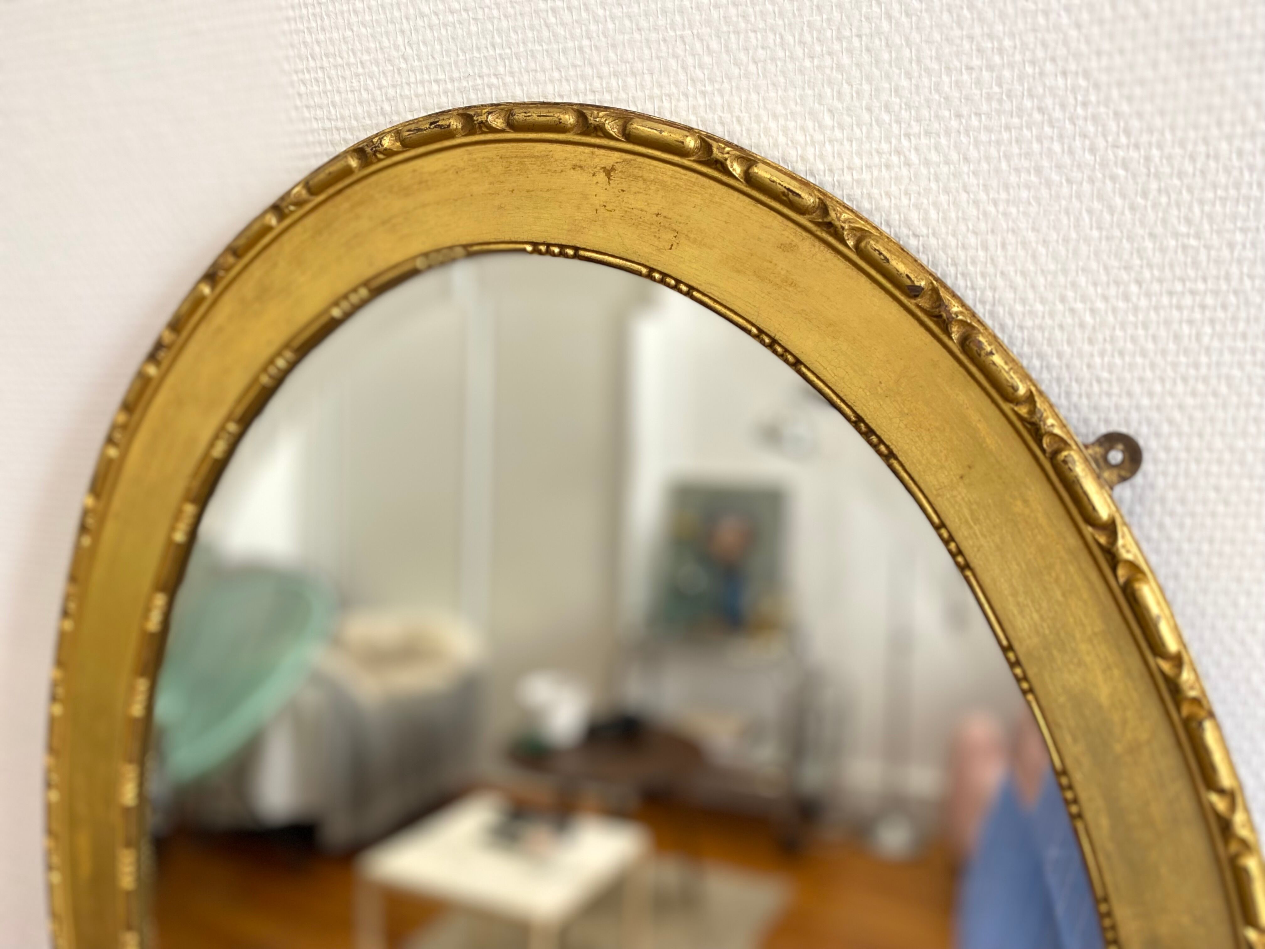 XXth oval mirror, gilded wood trumeau, beveled ice, vintage medallion mirror