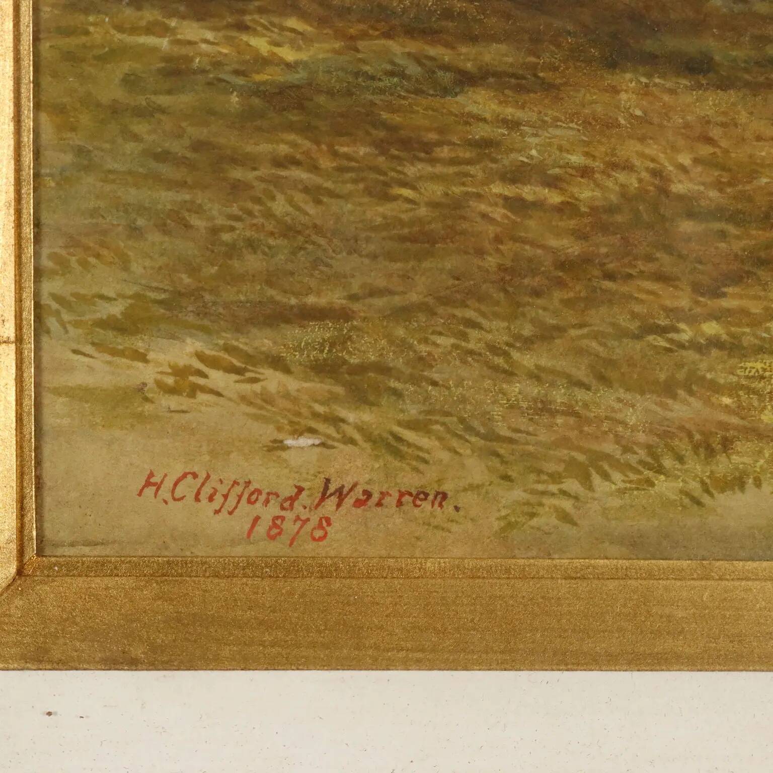 Peinture ancienne H. Clifford Warren aquarelle et crayon 1878