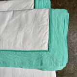 Descamps cotton sheet and pillowcases, green and white ☐ 240 x 340 cm