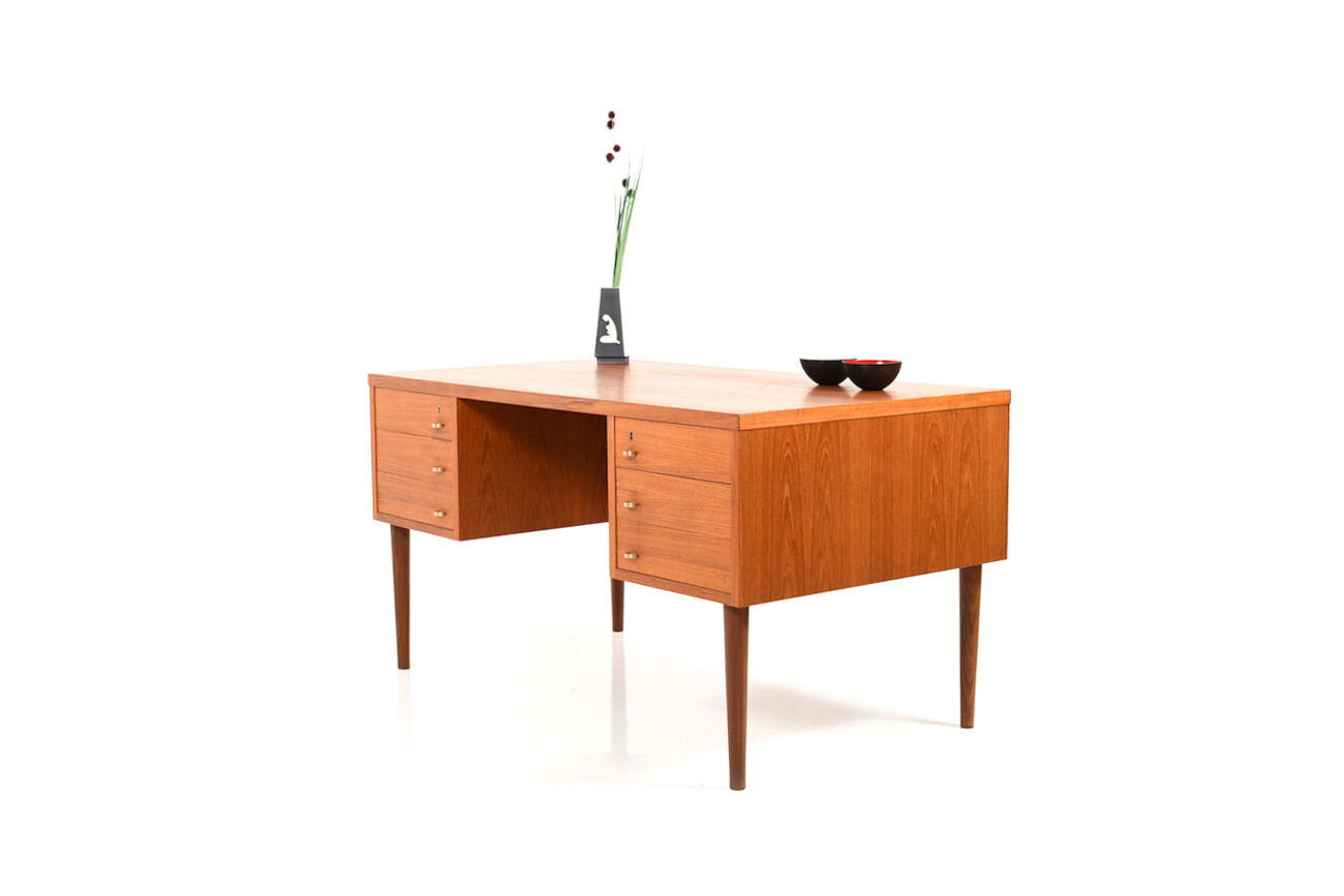 Mid Century Modern Danish Desk with Brass Handles