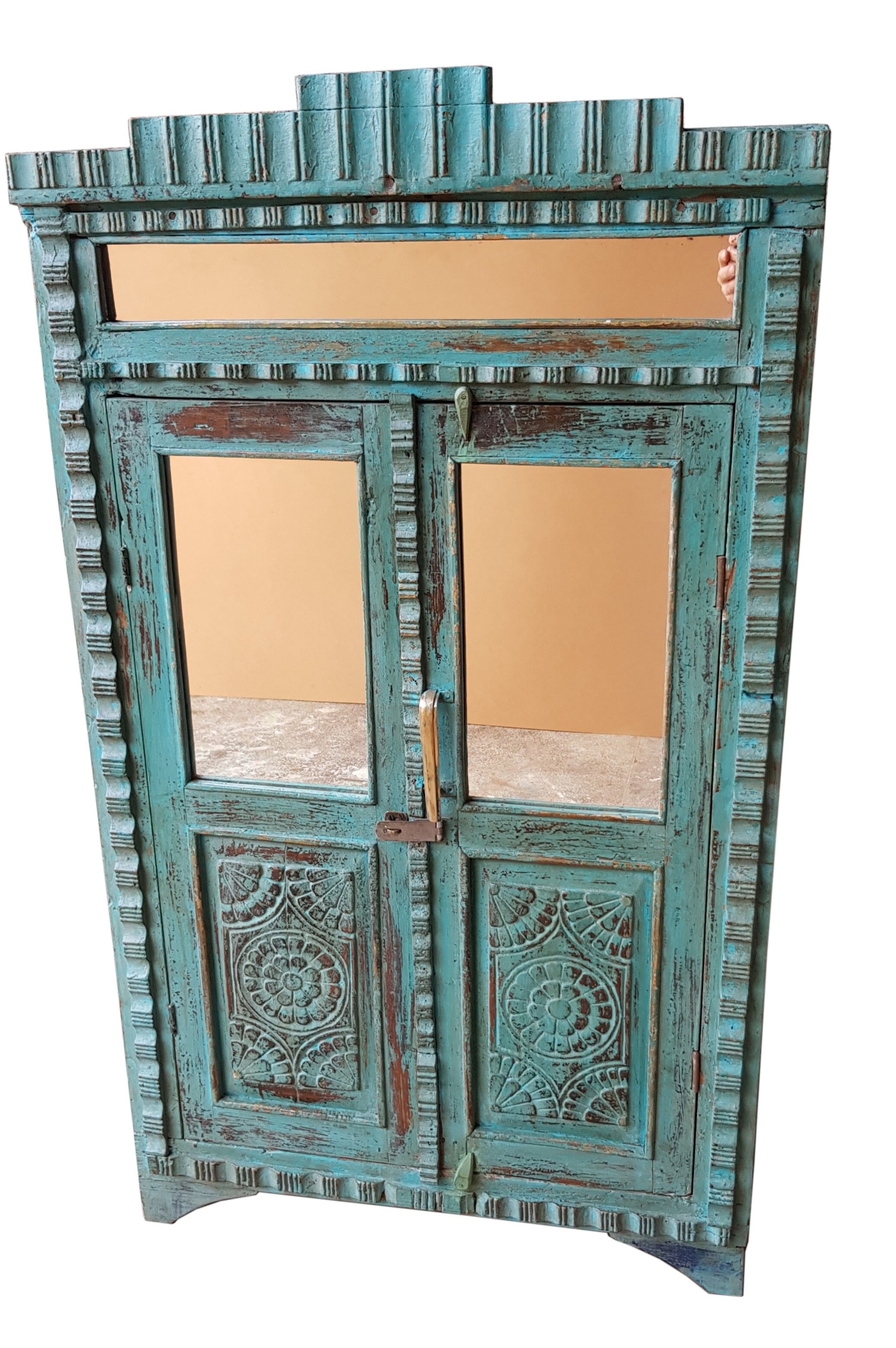 Burmese teak cabinet with original blue patina