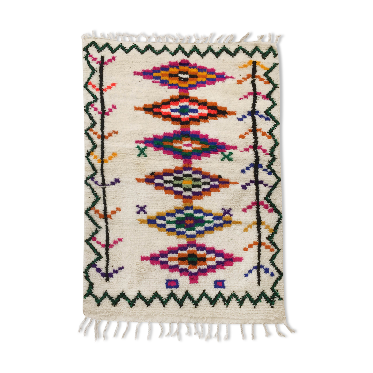 Moroccan Berber carpet azilal ecru with colorful patterns 172x105cm