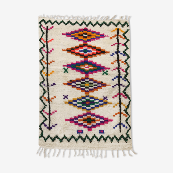 Tapis berbère marocain azilal écru à motifs colorés 172x105cm