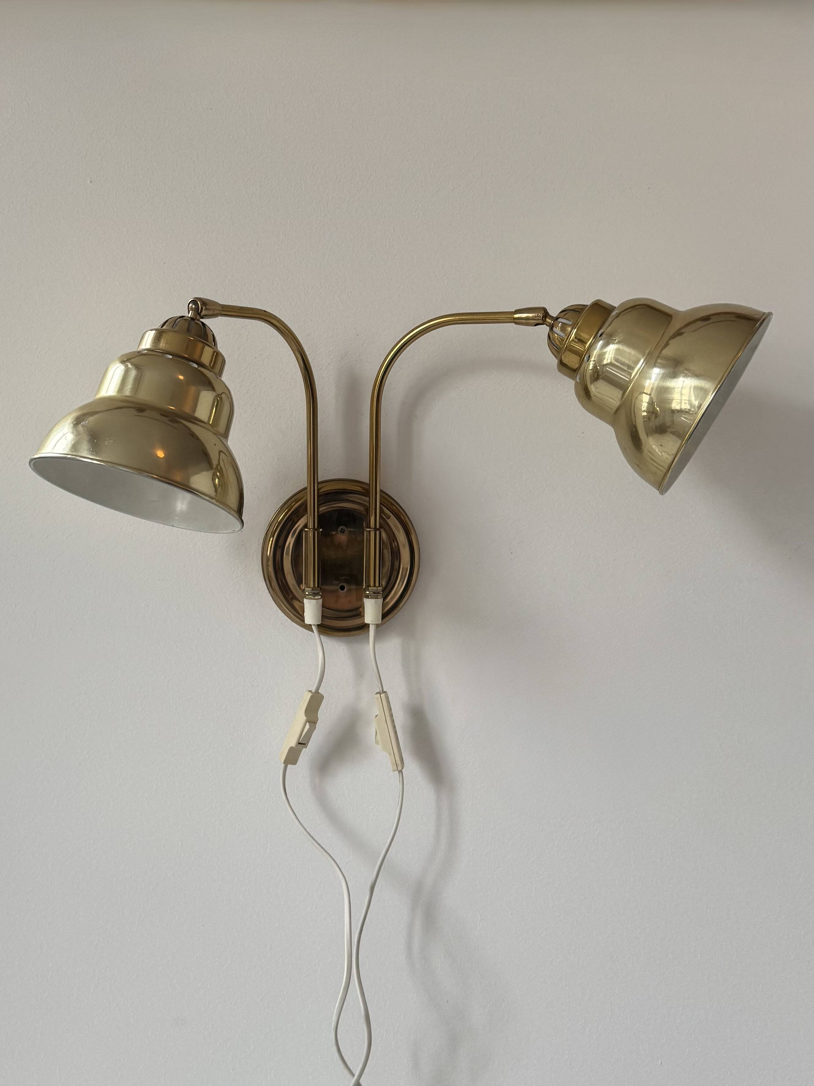 Vintage double brass wall light, Sweden, 1970.