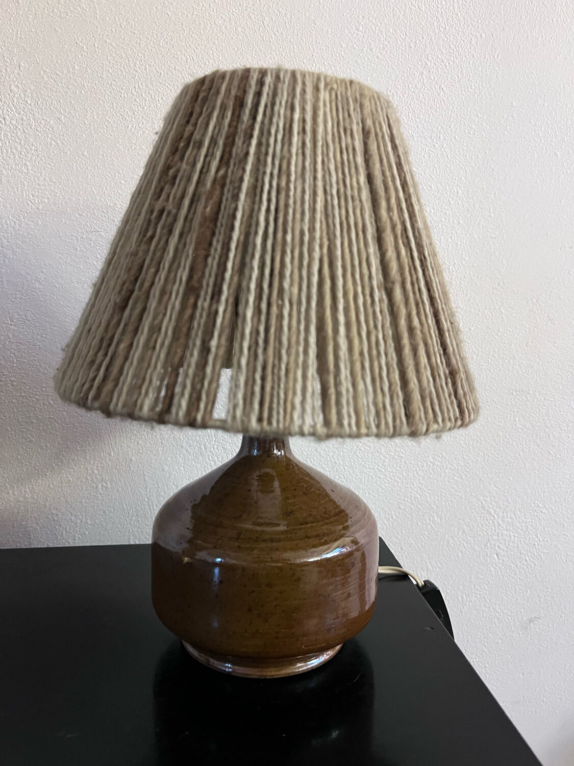 Vintage stoneware lamp and wool lampshade