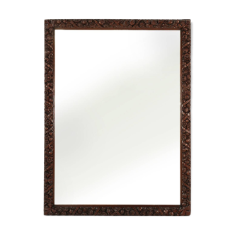 Rare grand miroir ancien en chêne sculpté à la main de style baroque ou rococo, France c