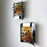 Pair of orange Murano Mazzega wall sconces, Italy, 1970s