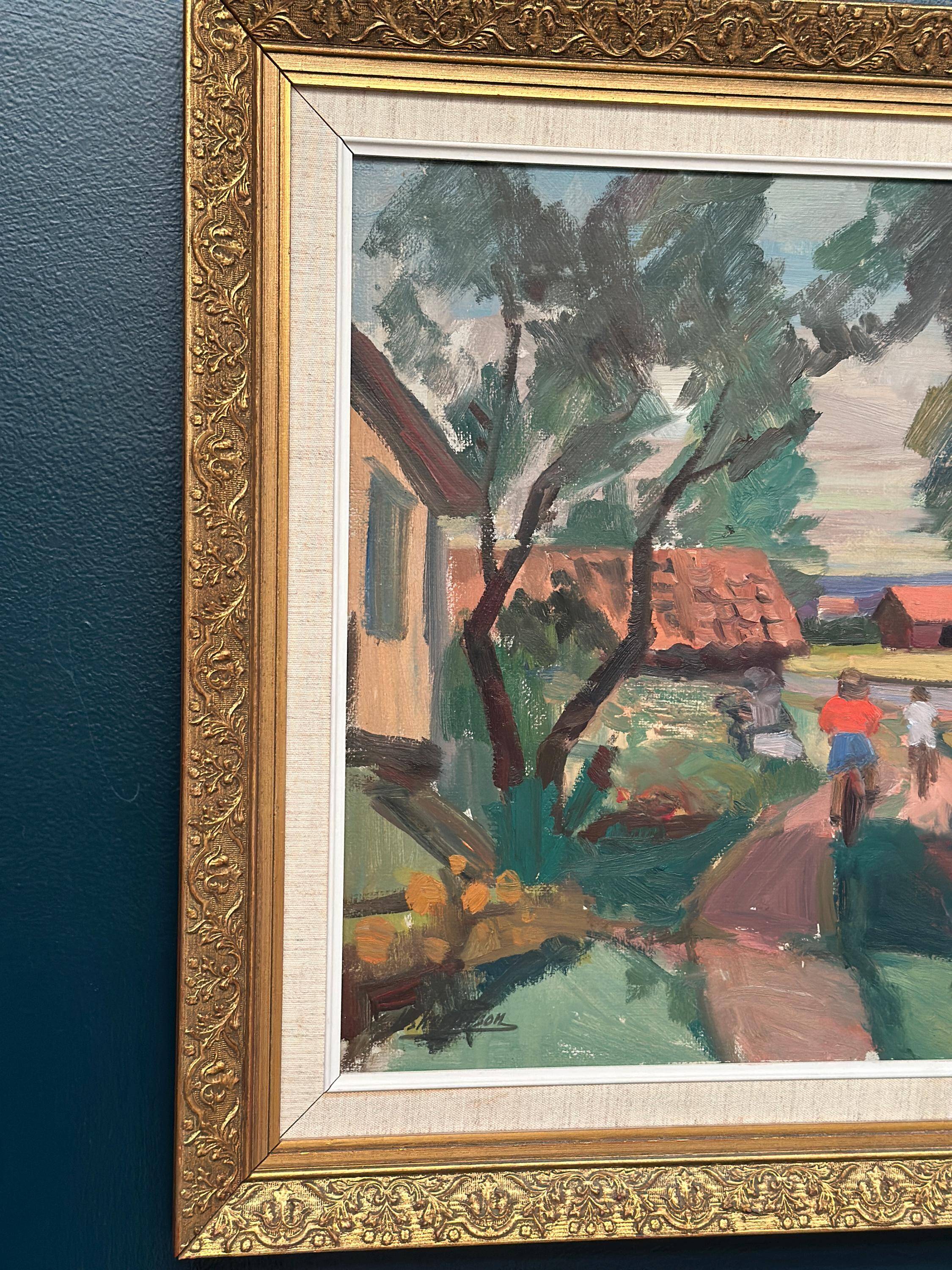 Original Mid Century Swedish Oil On Panel – “On Bicycle” By Oskar Person – Signed – Vintage & Framed