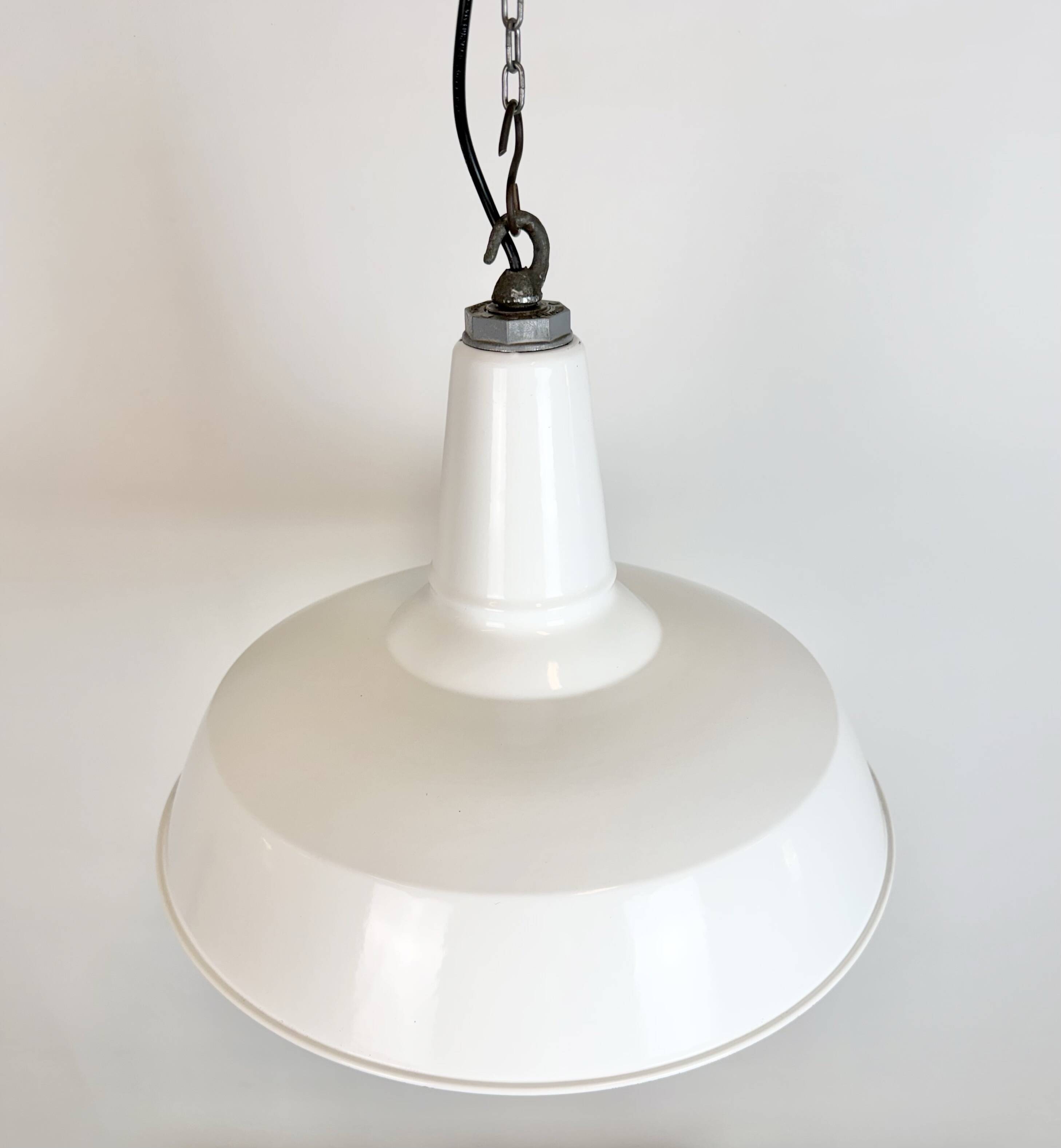 Industrial White Enamel Factory Pendant Lamp from Benjamin USA, 1960s