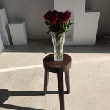 Small high tripod stool in brown solid wood