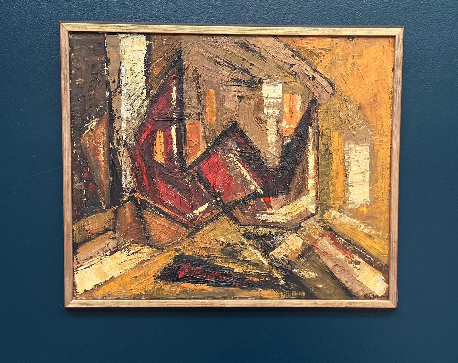 Original Swedish Oil on Panel – “Komposition” by Kenneth Larsson – Signed