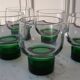 Set of 5 colored green foot glasses 60s