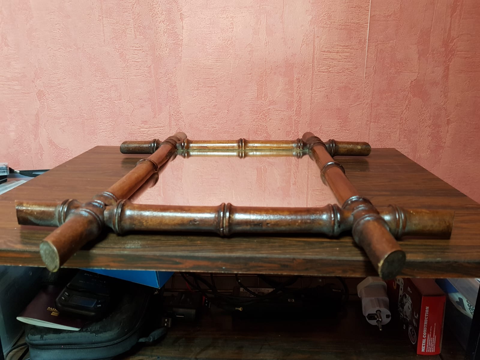 Old bamboo style wooden mirror decoration 43x48 vintage