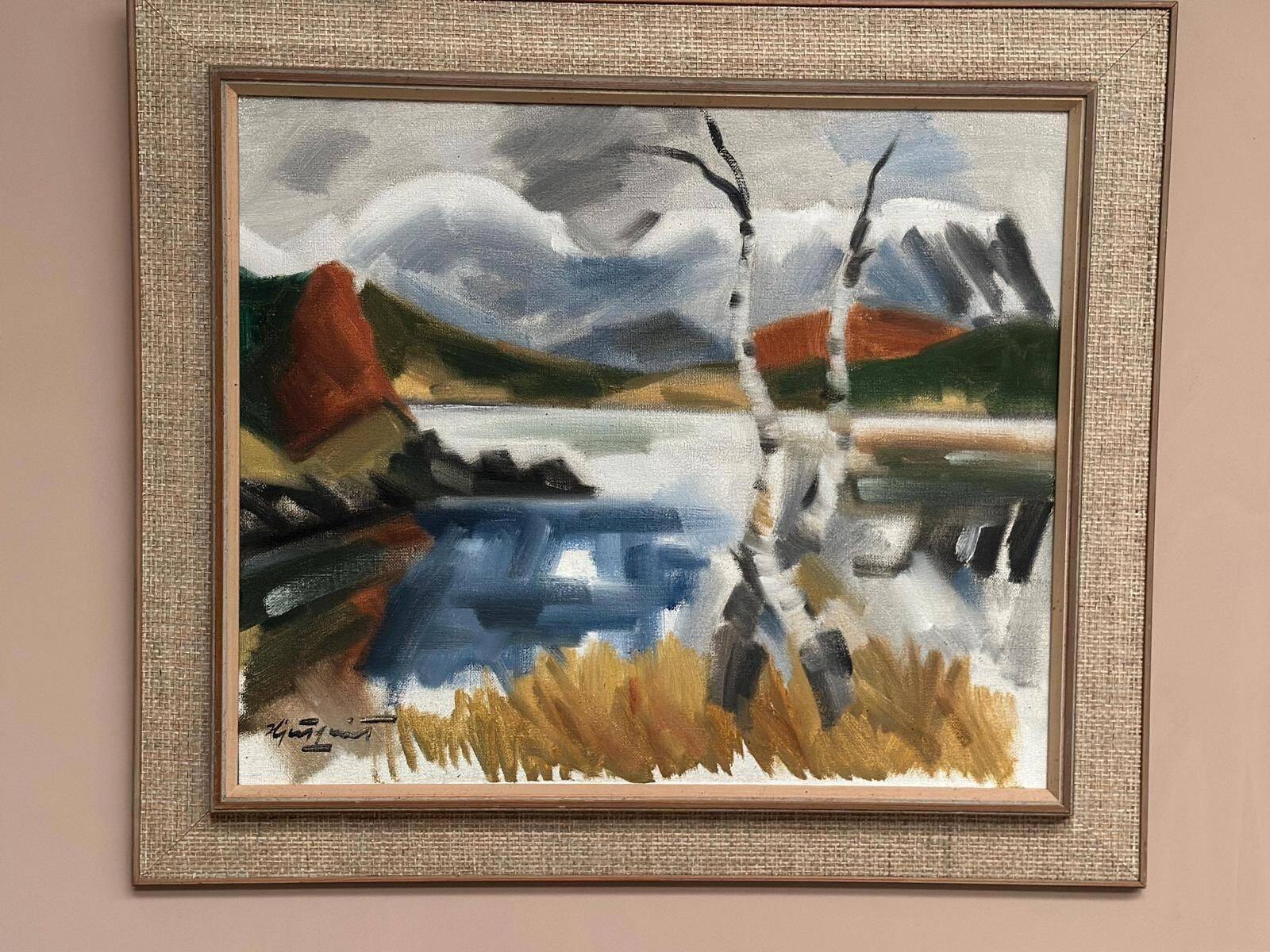 Original Mid Century Swedish Oil On Canvas – “Landscape With Birches” By Ivar Hjertqvist – Vintage & Framed – 69 × 60 Cm (27.2" × 23.6")