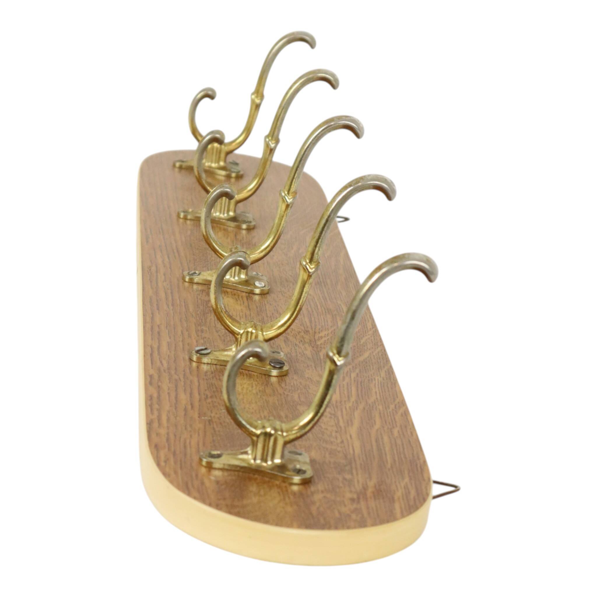 Vintage Rockabilly Coat Rack, 1950s Design, Wood Veneer, Gold