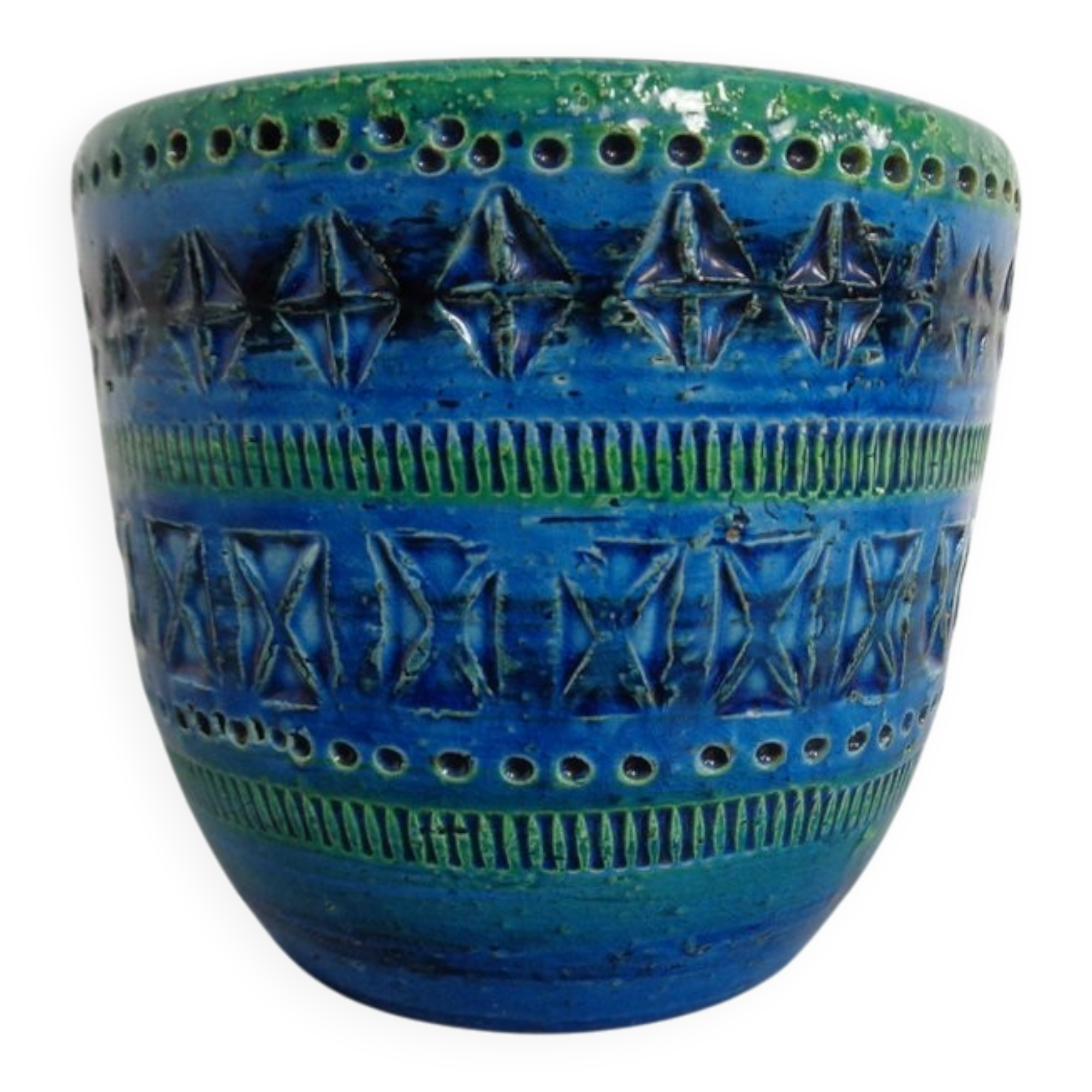 Italian Rimini Blue Ceramic Cachepot by Aldo Londi for Bitossi, 1960s