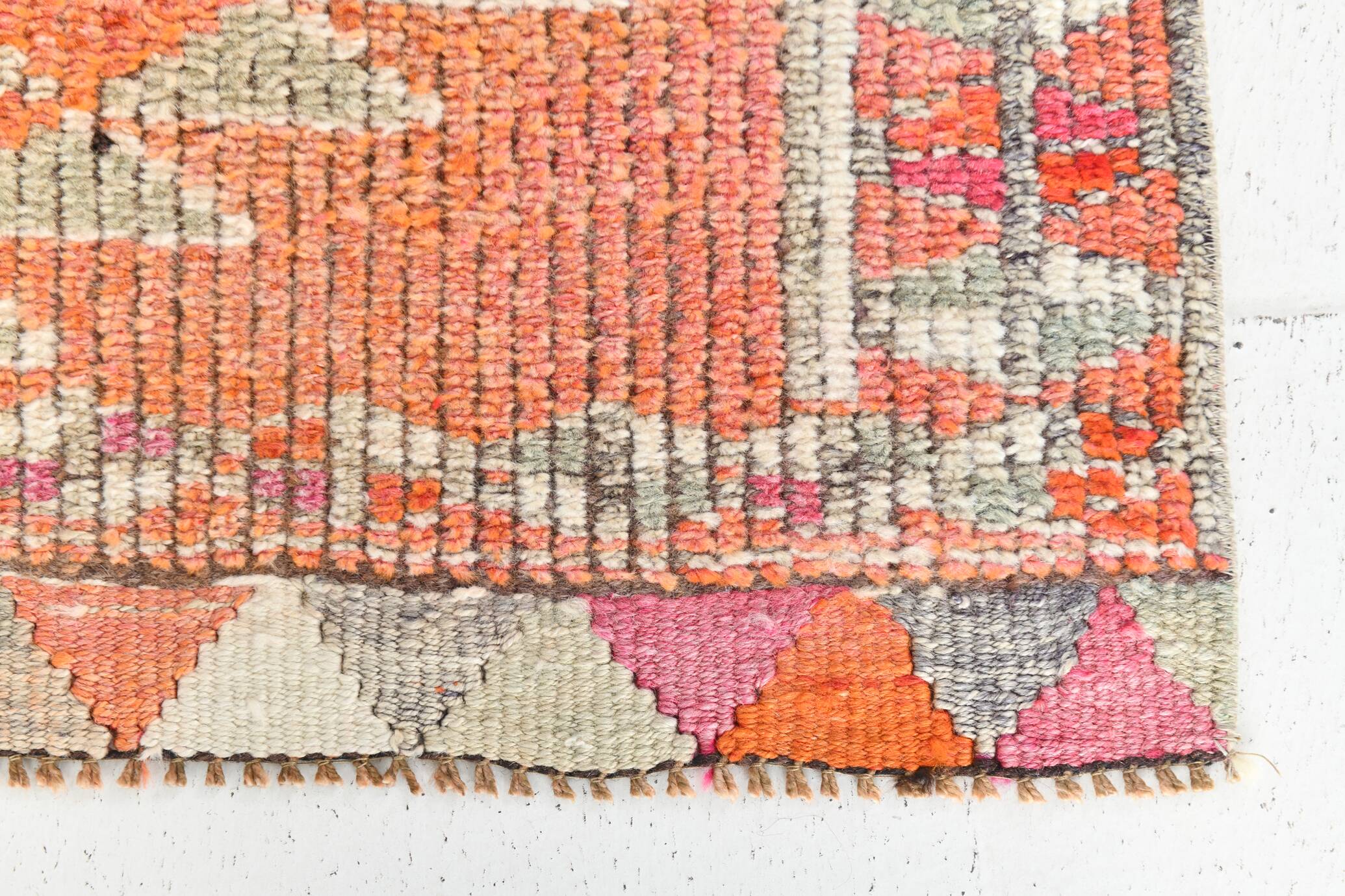 3x12 Soft Orange & Pink Handwoven Geometric Pattern Turkish Runner,87x352Cm