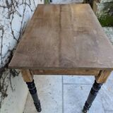 Solid wood desk, black base