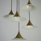 Fog & Morup, Midcentury Brass Pendant with Five Pendant Drops. Danmark 1960