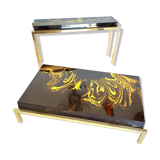 Table basse et console en résine  et laiton des années 70