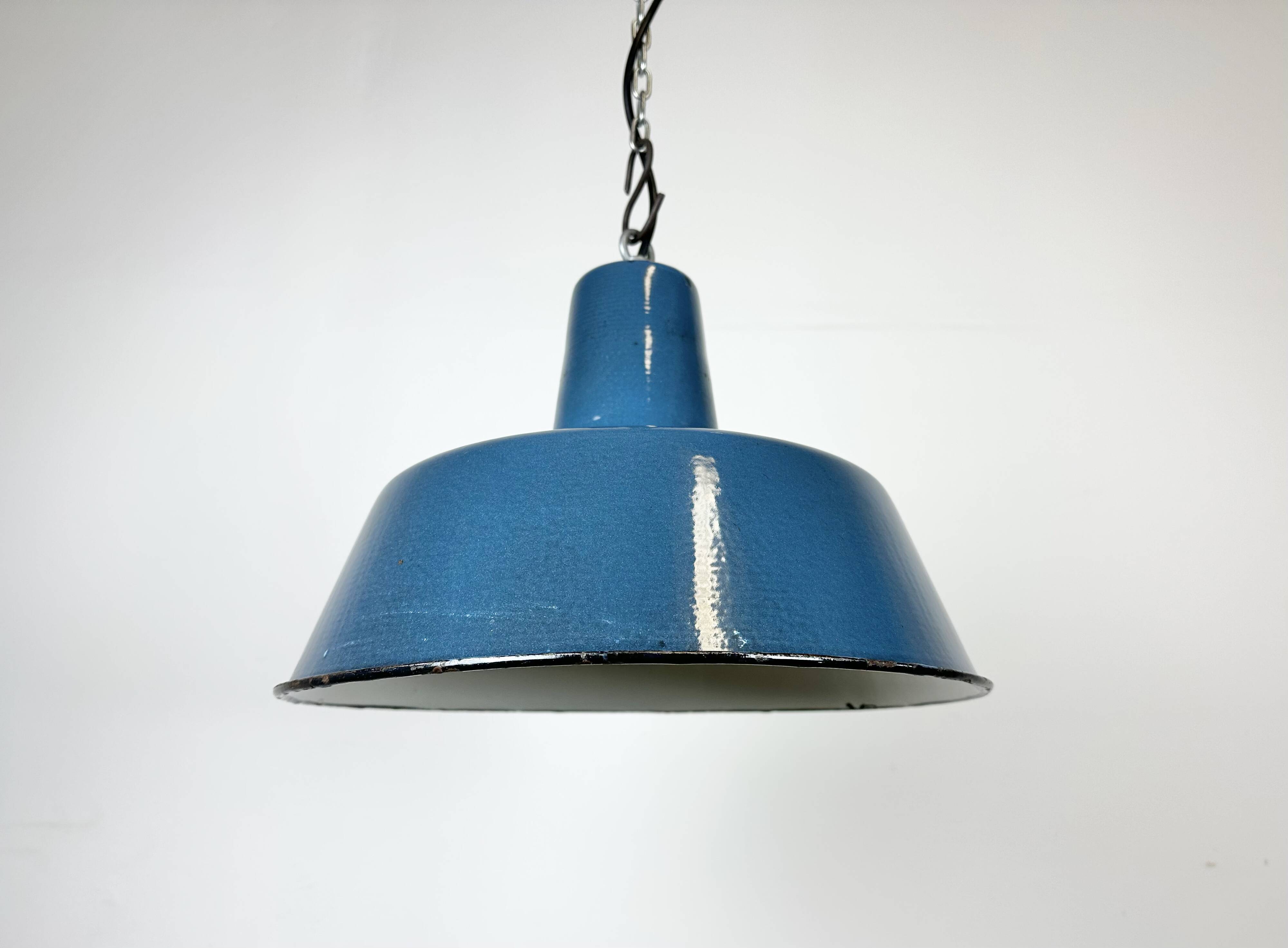 Industrial Blue Enamel Factory Pendant Lamp, 1960s