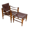 Teak Safari Chair and Ottoman in Leather from Aage Bruru & Son, 1960s