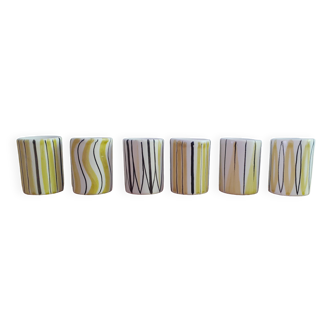 Set of 6 small Roger Capron style ceramic glasses