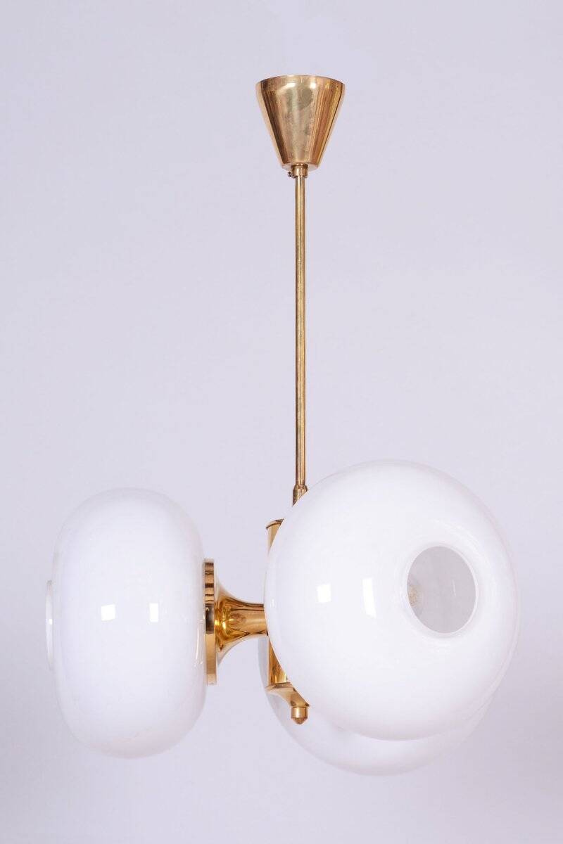 Mid-Century Chandelier in Brass and Glass by Kamenický Šenov, Czech, 1960s