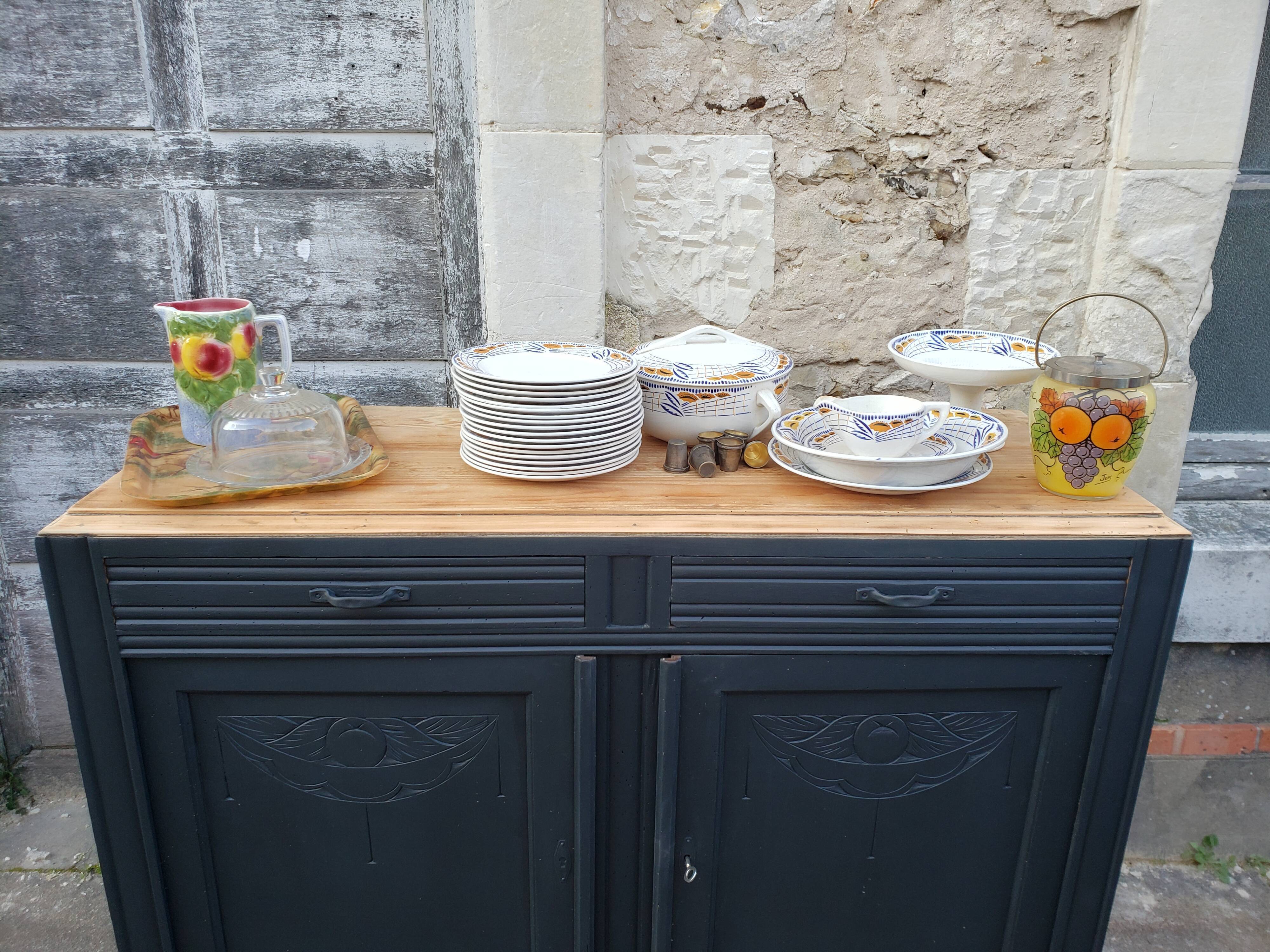 Vintage art deco abyssal blue buffet