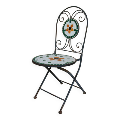 Chaise de jardin pliante fer forgé et mosaïque