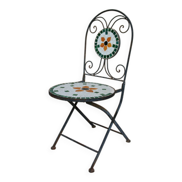 Foldable garden chair in wrought iron and mosaic